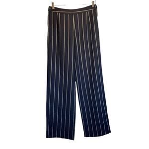 Loro Piana Pleated Striped Wool Wide Leg Trousers Classic Pants Navy Blue 44